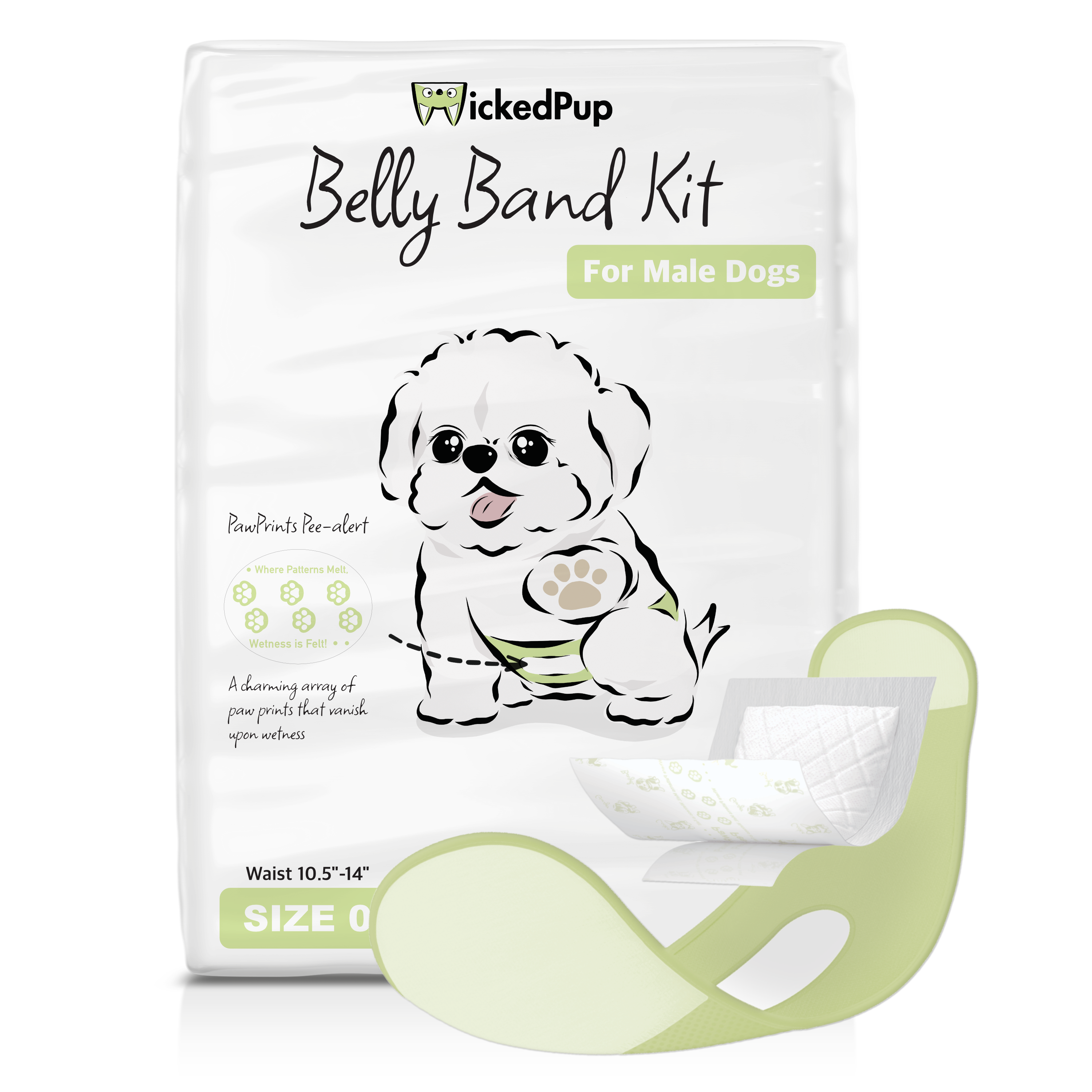 WickedPup Male Dog Belly Band Kit, 50 Diaper Pads Reusable Male Wr