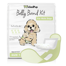 Load image into Gallery viewer, WickedPup Male Dog Belly Band Kit, 50 Diaper Pads & 1 Reusable Male Wrap