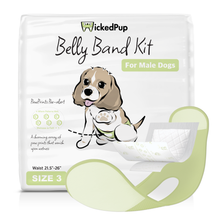 Load image into Gallery viewer, WickedPup Male Dog Belly Band Kit, 50 Diaper Pads & 1 Reusable Male Wrap