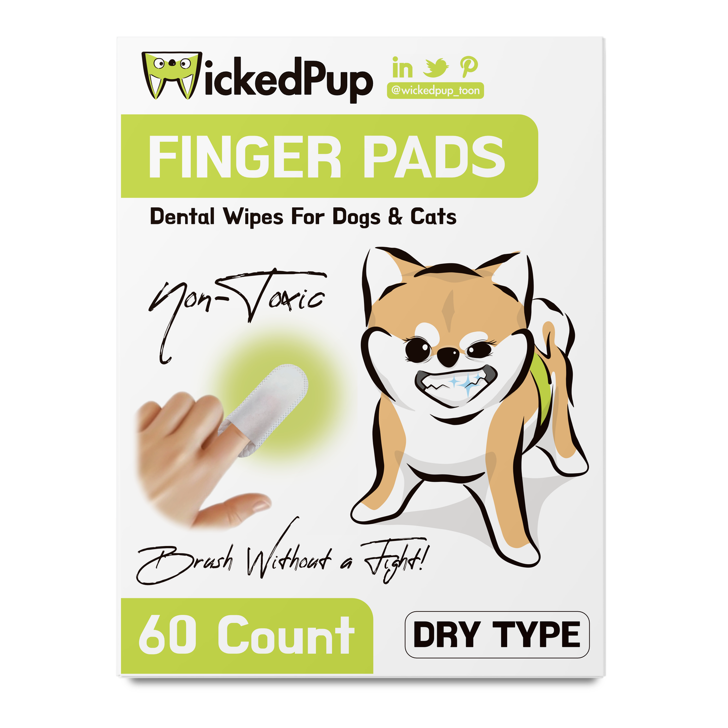 WickedPup Finger Pads for Pet Dental Cleaning, Dry Type, 60 Count