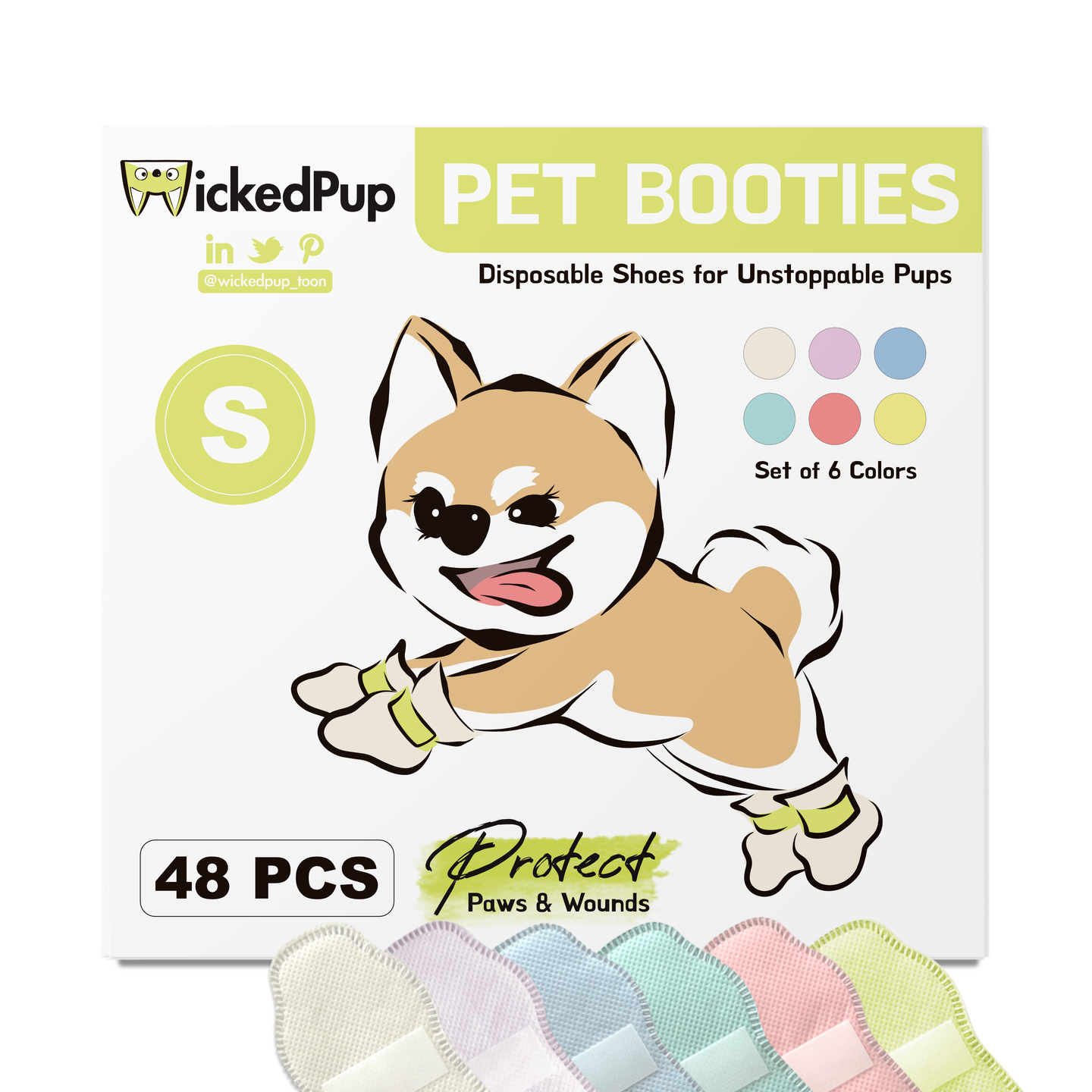 WickedPup Paw Protection Booties for Pets, Set of 6 Colors, 48 Count