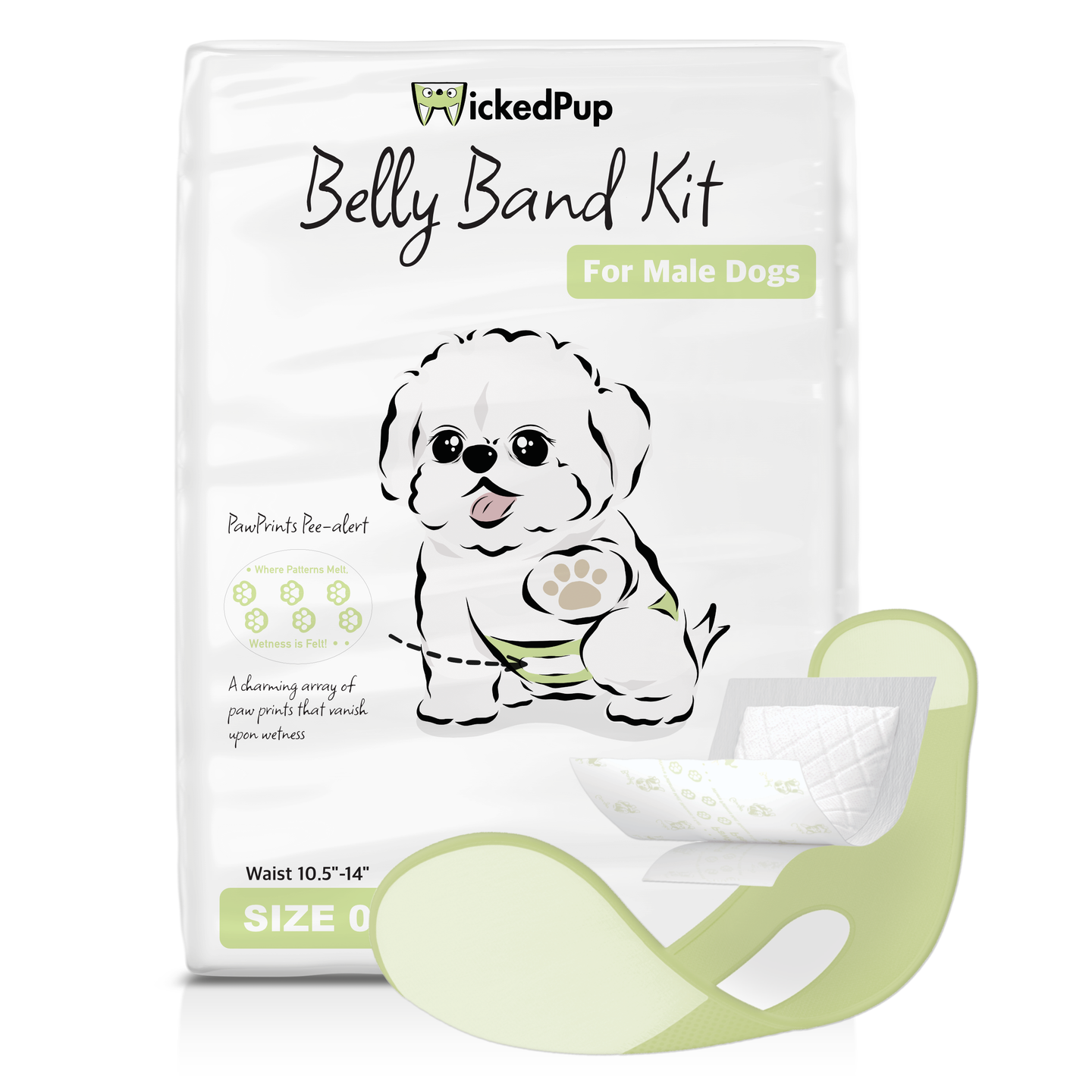 WickedPup Male Dog Belly Band Kit, 50 Diaper Pads & 1 Reusable Male Wrap
