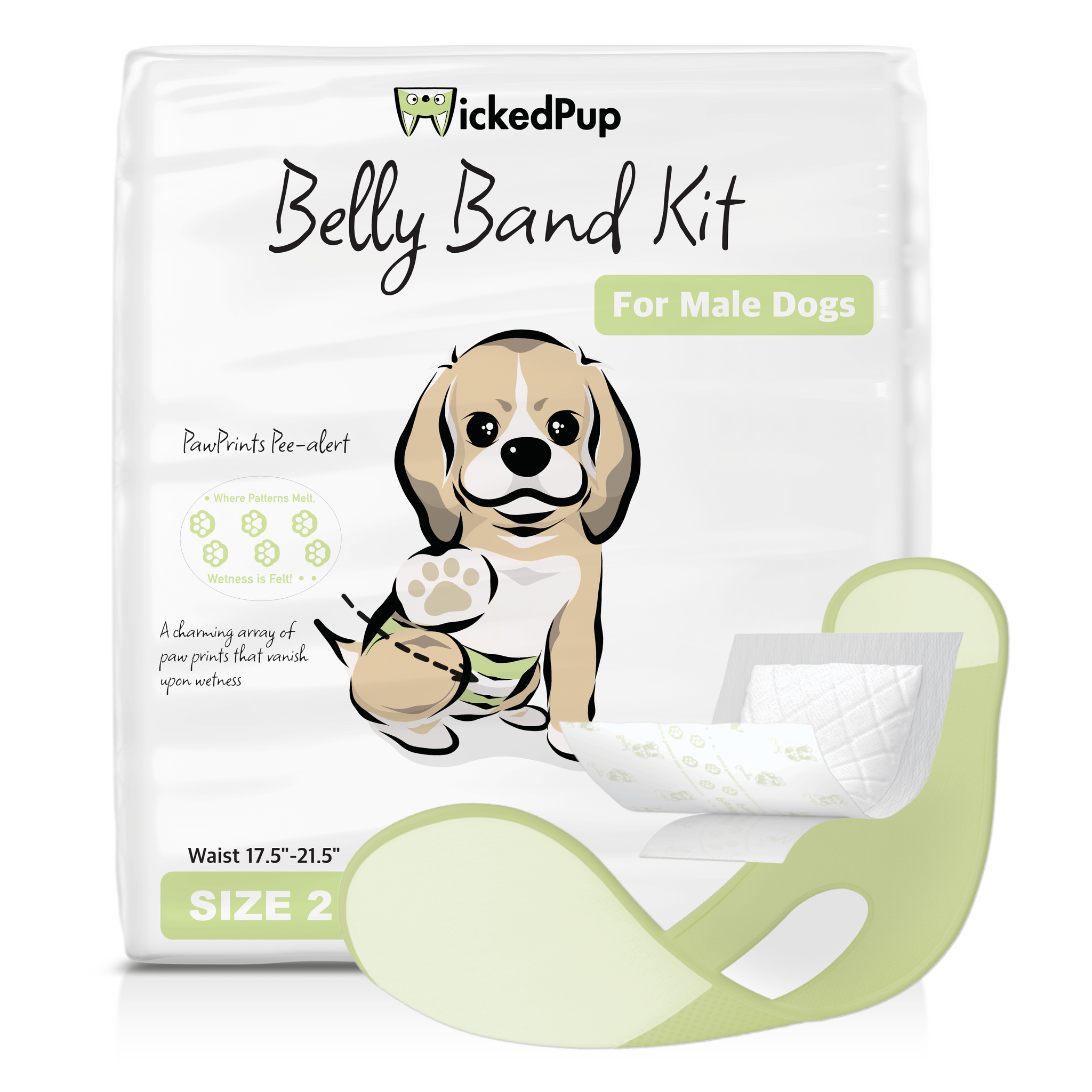 WickedPup Male Dog Belly Band Kit 50 Diaper Pads 1 Reusable Male Wr