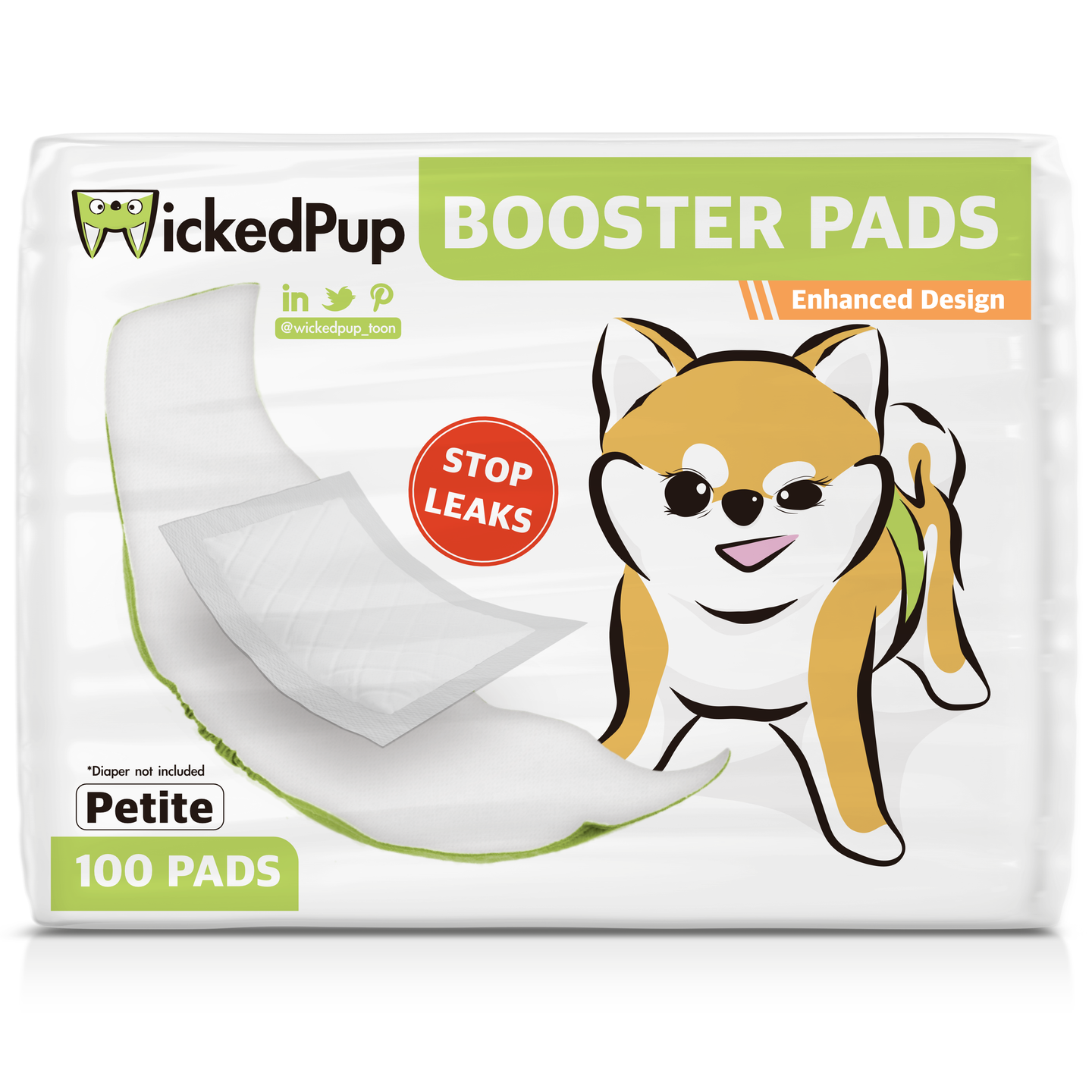 WickedPup Booster Pads for Dog Diapers, 100 Counts